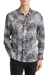 John Varvatos Rodney Cat Print Satin Button-up Shirt In Black/ White
