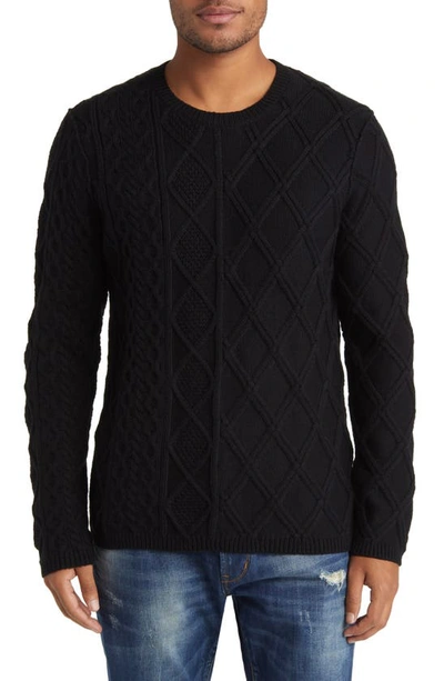 John Varvatos Dotel Mixed Cable Crewneck Sweater In Black