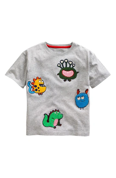 Mini Boden Kids' Monster Patch Cotton T-shirt In Grey Marl Monster