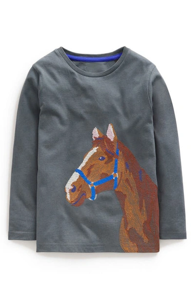 Mini Boden Kids' Embroidered Horse Long Sleeve T-shirt In Smoke Grey
