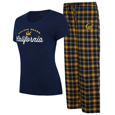 Concepts Sport Women's  Navy, Gold Nashville Predators Arctic T-shirt And Pajama Pants Sleep Set In Navy,gold
