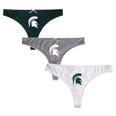 Concepts Sport Women's  Green, Charcoal, White Michigan State Spartans Arctic Three-pack Thong Underw In Green,charcoal,white