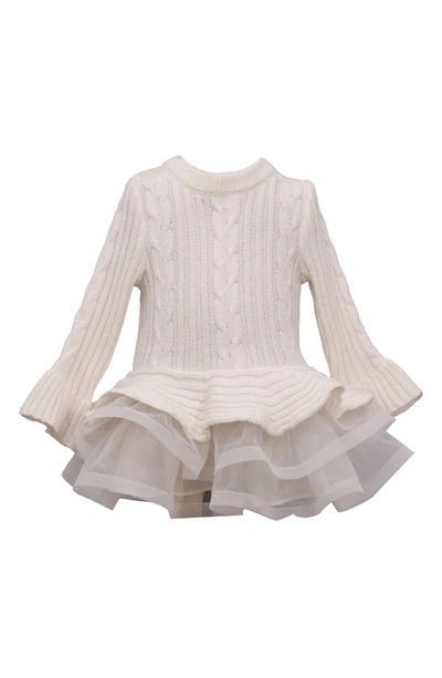 Iris & Ivy Kids' Mixed Media Tiered Jumper Dress In Ivory