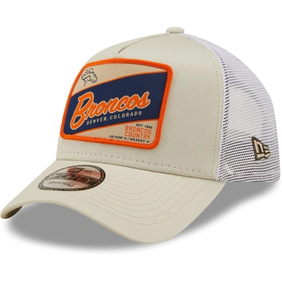 New Era Men's  Khaki, White Denver Broncos Happy Camper A-frame Trucker 9forty Snapback Hat In Khaki,white