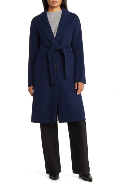 Michael Michael Kors Belted Wool Blend Coat In Midnight