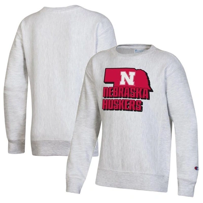 Champion Kids' Youth  Heather Gray Nebraska Huskers Reverse Weave Pullover Sweatshirt