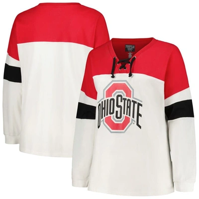 Profile White Ohio State Buckeyes Plus Size Colorblock Lace-up Long Sleeve T-shirt