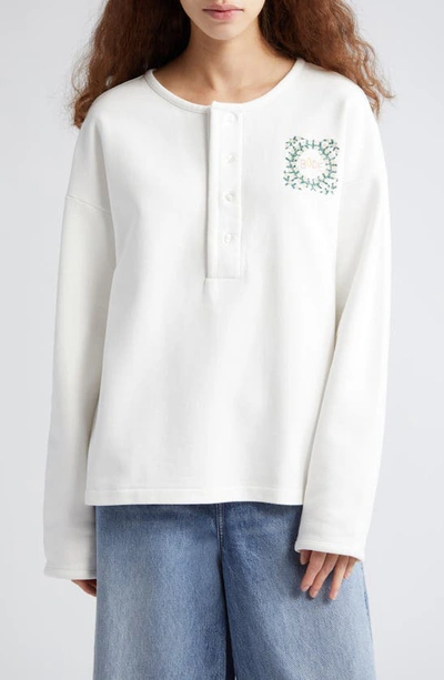 Bode Daisy Never Tell Embroidered Cotton Henley In Cream