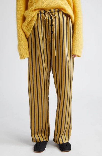 Bode Alumni Stripe Satin Pajama Pants In Yellow Multi