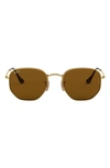 Ray Ban 51mm Polarized Geometric Sunglasses In Gold/ Brown