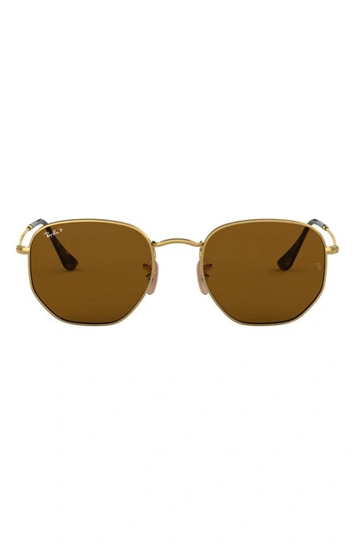 Ray Ban 51mm Polarized Geometric Sunglasses In Gold/ Brown