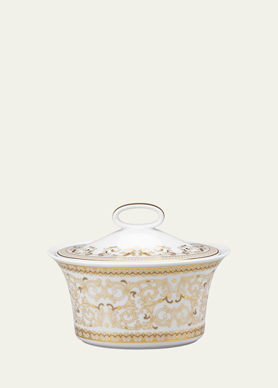 Versace Medusa Gala Covered Sugar Bowl In White And Gold