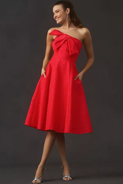 Shoshanna Odyssey Strapless Bow-front Midi Dress In Red