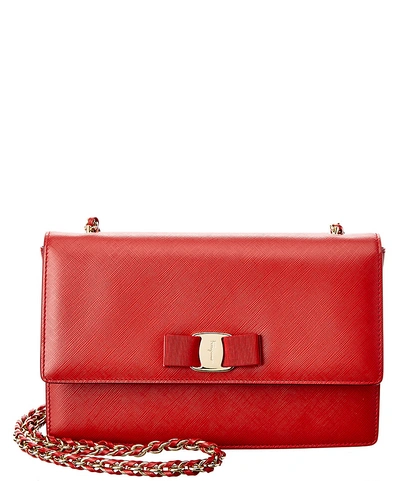 Salvatore Ferragamo Ginny Medium Vara Leather Flap Bag In Red | ModeSens