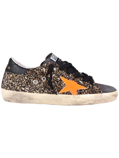 Golden Goose Superstar Trainers In Black Gold Glitter/fluo Star