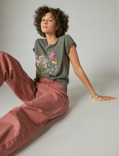 Lucky Brand Women's Faded Neon Floral Classic Crew In Purple