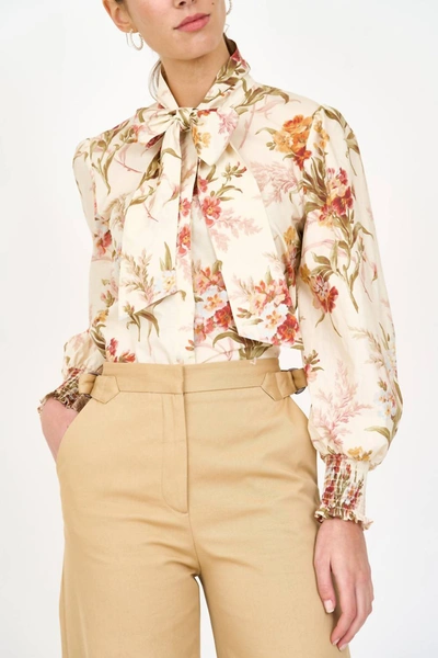 Christy Lynn Georgia Blouse In Ivory Brocade In Multi
