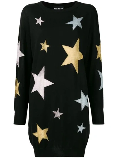 Boutique Moschino Short Dress In Pure Wool With Star Inlays In Black