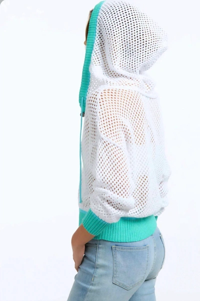 525 America Color Block Henley Crochet Hoodie In Bleach White Multi