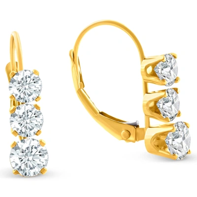 Pompeii3 1/2ct 3 Stone Diamond Earrings 14k Yellow Gold Lever Back Hoops In Multi