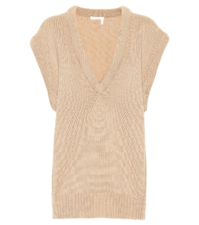 Chloé Cashmere Short Sleeve Sweater In Beige