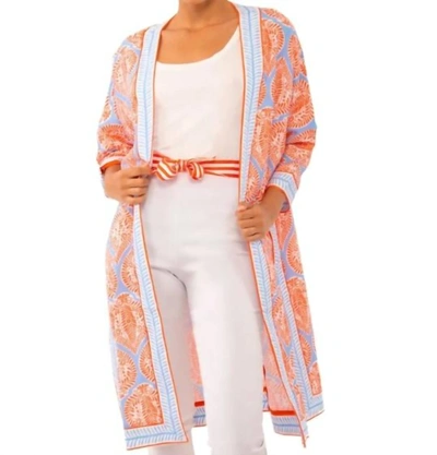 Gretchen Scott Poly Crepe Kimono Jacket - Indian Summer In Periwinkle/orange In Multi