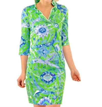 Gretchen Scott Ruffneck Dress - Magic Carpet In Green/blue In Multi