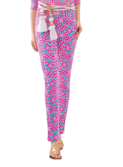 Gretchen Scott Gripeless Cotton Spandex Jeans - Piazza In Turq/pink In Multi