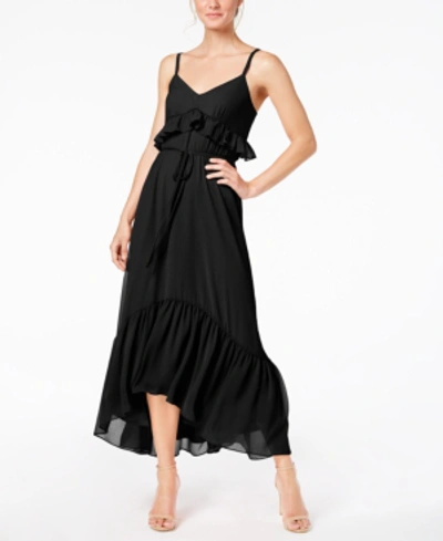 Calvin Klein Ruffled Chiffon Maxi Dress In Black