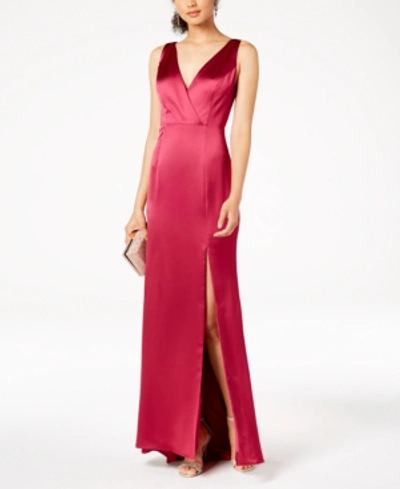 Adrianna Papell Satin Open-back Bow Dress In Red Plum | ModeSens
