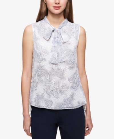Tommy Hilfiger Paisley-print Tie-neck Shell In Ivrory/midnight