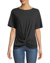 7 For All Mankind Crewneck Short-sleeve Knotted-front Cotton Tee In Black