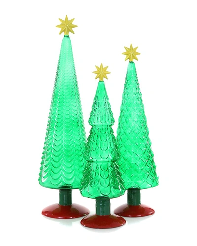 Cody Foster & Co. Set Of 3 Translucent Conifers Green Marigold Ornaments