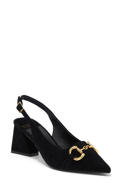 Jeffrey Campbell Nakita Slingback Pointed Toe Pump In Black Suede Gold
