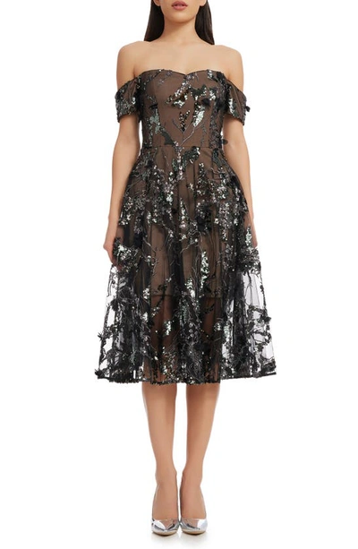 Dress The Population Valeria Sequin Off The Shoulder Cocktail Dress In Black Multi