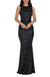 Dress The Population Leighton Sequin Mermaid Gown In Jet Black