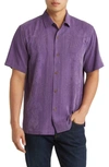 Tommy Bahama Bali Border Floral Jacquard Short Sleeve Silk Button-up Shirt In Violet Dusk