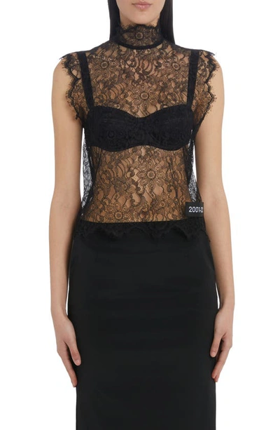 Dolce & Gabbana Sheer Lace Top In Black
