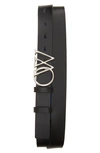 Off-white Ow Initials Buckle Leather Belt In Black / Silver