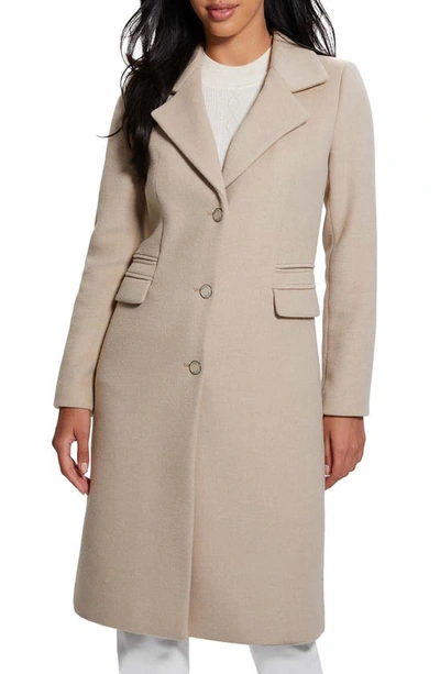 Guess New Laurence Coat With Detachable Faux Fur Collar In Brown