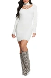Guess Dylan Lace-up Detail Long Sleeve Sweater Dress In Cream
