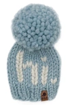 Pine + Poppy Babies' Hi Intarsia Pompom Hat In Light Blue
