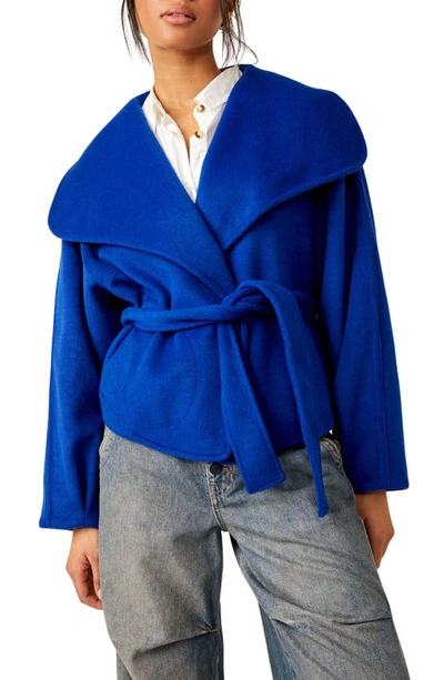 Free People Mina Tie Belt Jacket In Cobalt