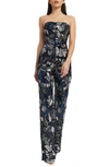 Dress The Population Andy Sequin Strapless Jumpsuit In Navy Multi