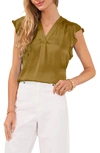 Vince Camuto Ruffle Sleeve Satin Top In Olive