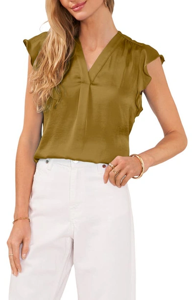 Vince Camuto Ruffle Sleeve Satin Top In Olive