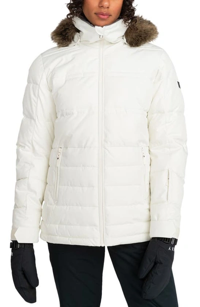 Roxy Quinn Durable Water Repellent Snow Jacket With Faux Fur Hood In Egret