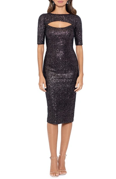 Betsy & Adam Front Cutout Sequin Sheath Dress In Black,taupe