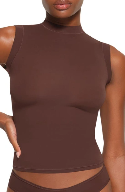 Skims Fits Everybody Mock Neck Sleeveless Tank Top In Cocoa