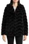 Via Spiga Grooved Herringbone Faux Fur Jacket In Black